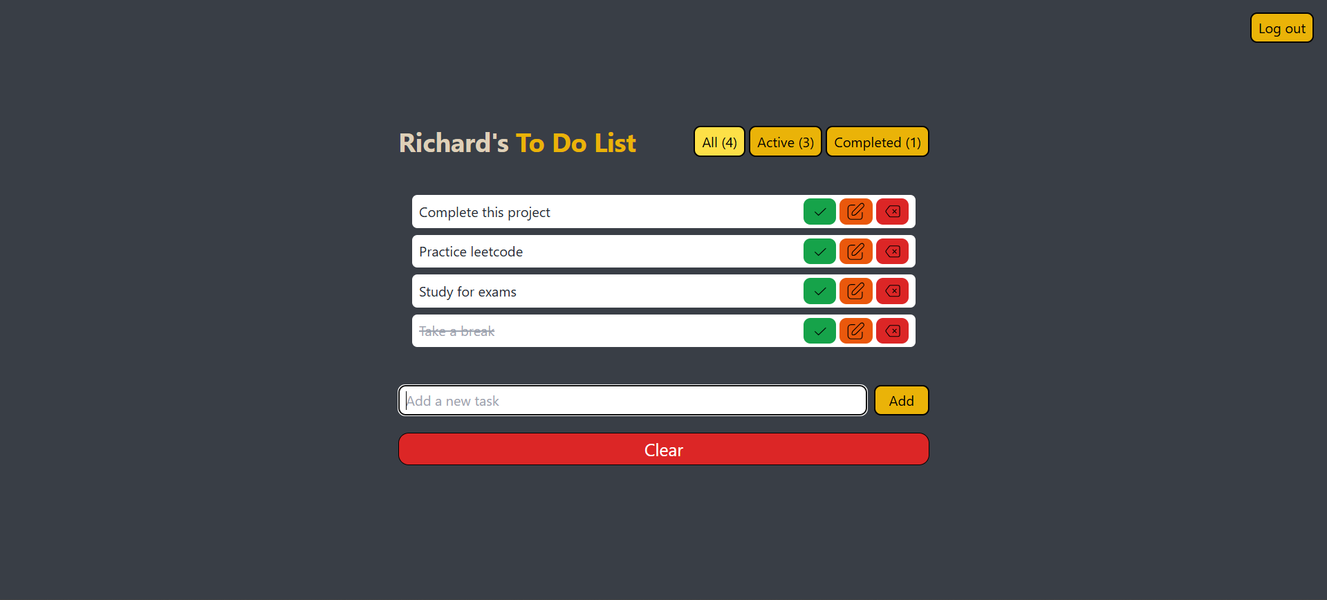 To Do List app screenshot
